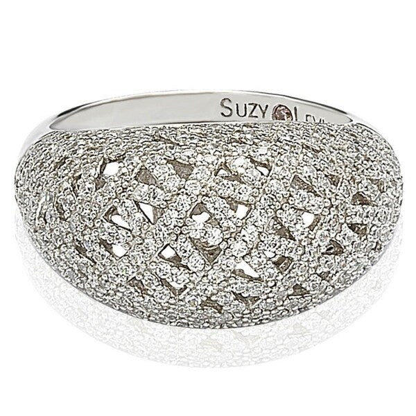 Suzy Levian Sterling Silver Pave Cubic Zirconia Crisscross Ring