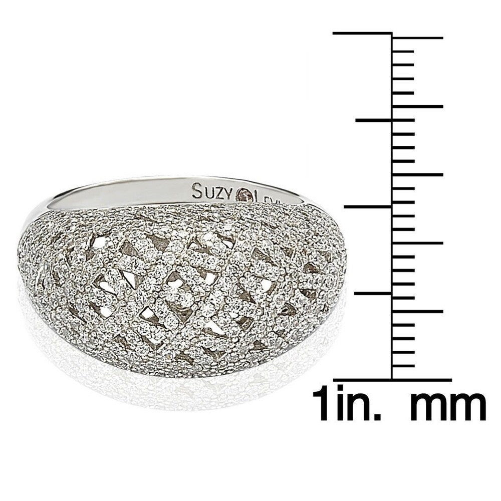 Suzy Levian Sterling Silver Pave Cubic Zirconia Crisscross Ring