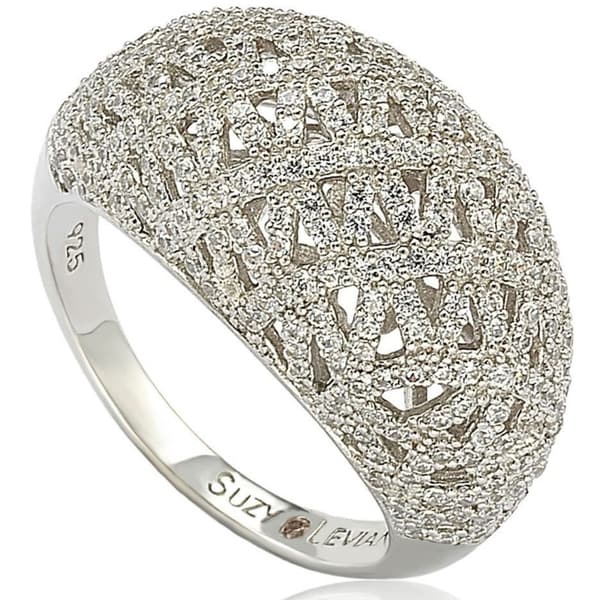 Suzy Levian Sterling Silver Pave Cubic Zirconia Crisscross Ring