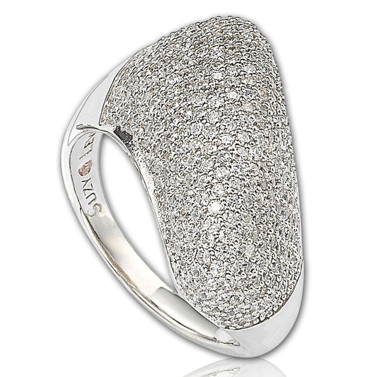 Suzy Levian Sterling Silver Pave Cubic Zirconia Diagonal Pave Ring