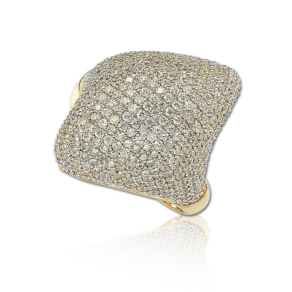 Suzy Levian Golden Sterling Silver Pave Cubic Zirconia Pave Dome Ring