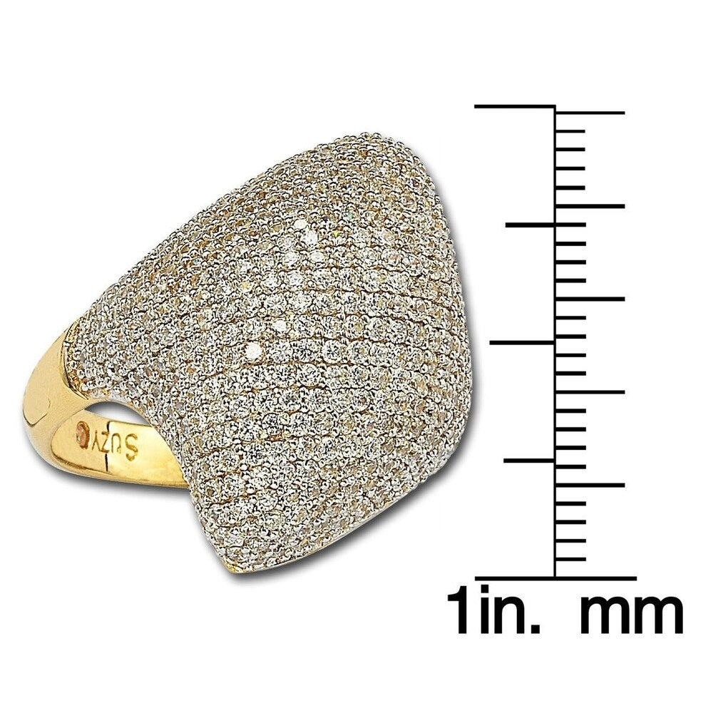 Suzy Levian Golden Sterling Silver Pave Cubic Zirconia Pave Dome Ring
