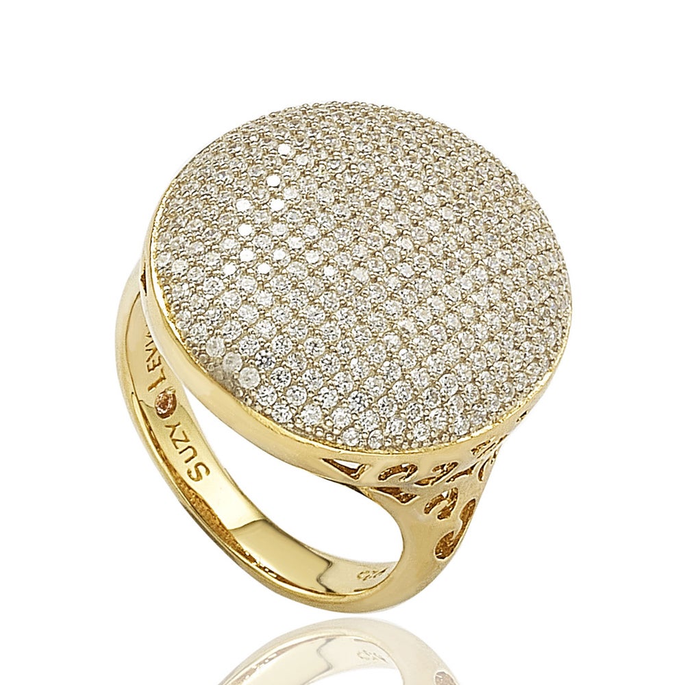 Suzy Levian Golden Sterling Silver Pave Cubic Zirconia Ring