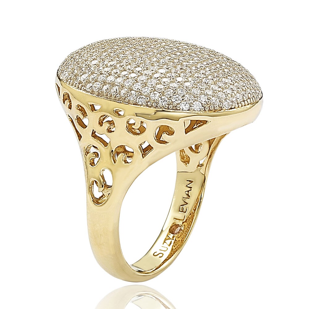 Suzy Levian Golden Sterling Silver Pave Cubic Zirconia Ring