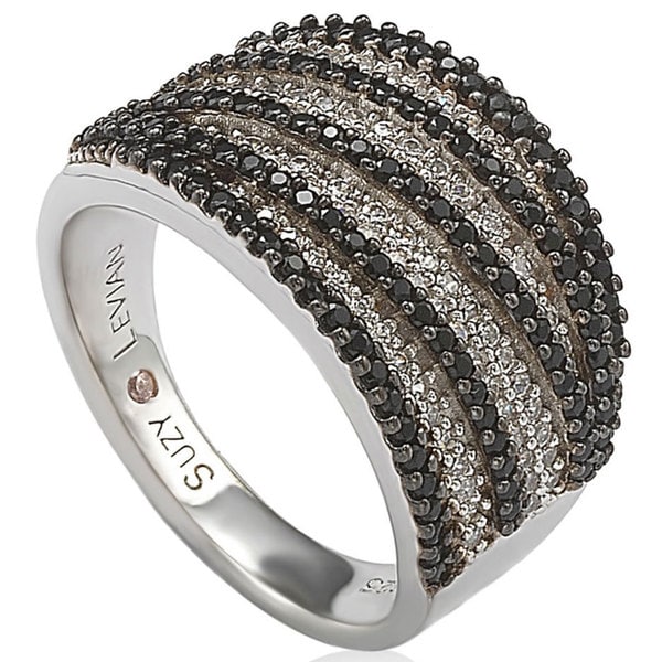 Suzy Levian Sterling Silver Pave White & Black Cubic Zirconia Ring