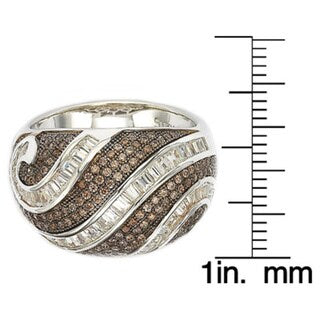 Suzy Levian Sterling Silver Pave and Channel-set White and Brown Cubic Zirconia Ring