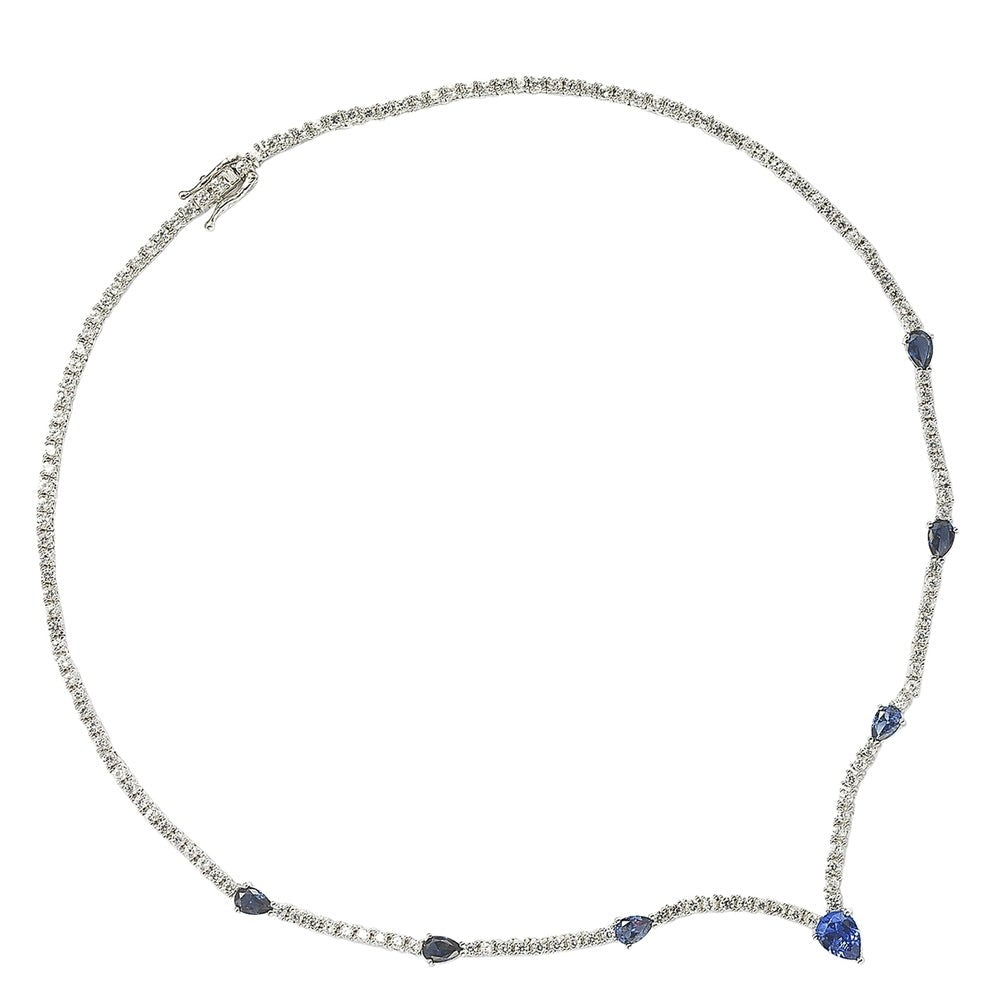 Suzy Levian Sterling Silver Pear-Cut Sapphire & Diamond Accent Evening Necklace