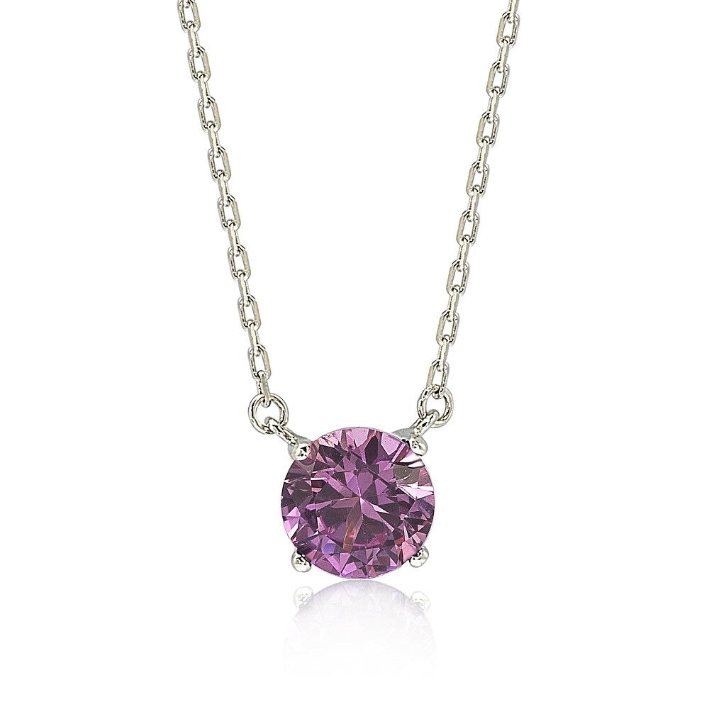 Suzy Levian Sterling Silver Pink Sapphire Solitaire Necklace