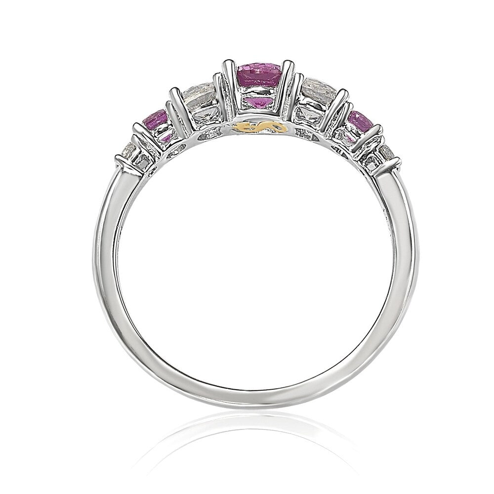 Suzy Levian Sterling Silver Pink Sapphire & Diamond Accent 1.75cttw 7-Stone Ring