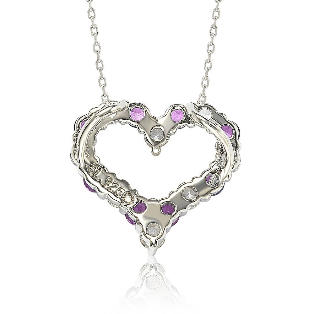 Suzy Levian Sterling Silver Pink Sapphire & Diamond Accent Alternating  Heart Eternity Pendant