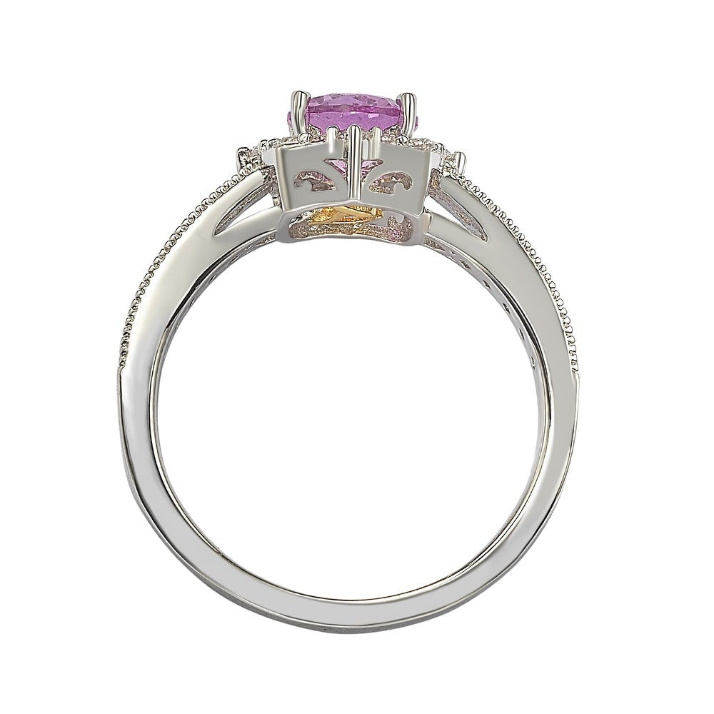Suzy Levian Sterling Silver Pink Sapphire & Diamond Accent Center Stone Ring