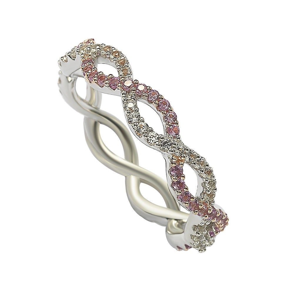 Suzy Levian Sterling Silver Pink Sapphire & Diamond Accent Crossover Band