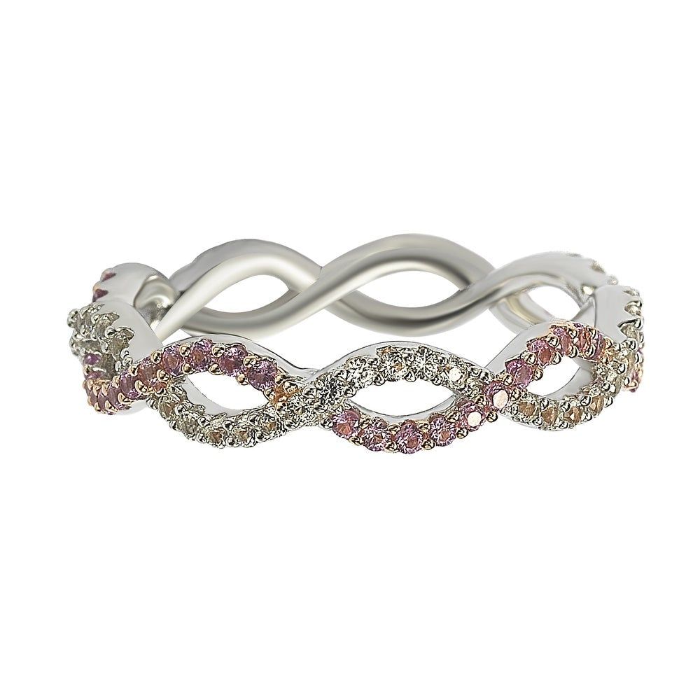 Suzy Levian Sterling Silver Pink Sapphire & Diamond Accent Crossover Band