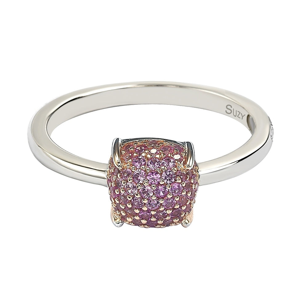 Suzy Levian Sterling Silver Pink Sapphire & Diamond Accent Pave Ball-Top Ring