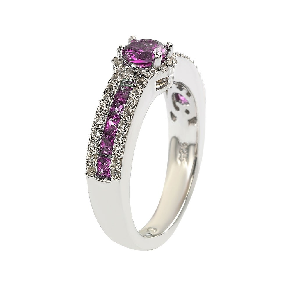 Suzy Levian Sterling Silver Pink Sapphire & Diamond Accent Princess-Cut Bridal Ring