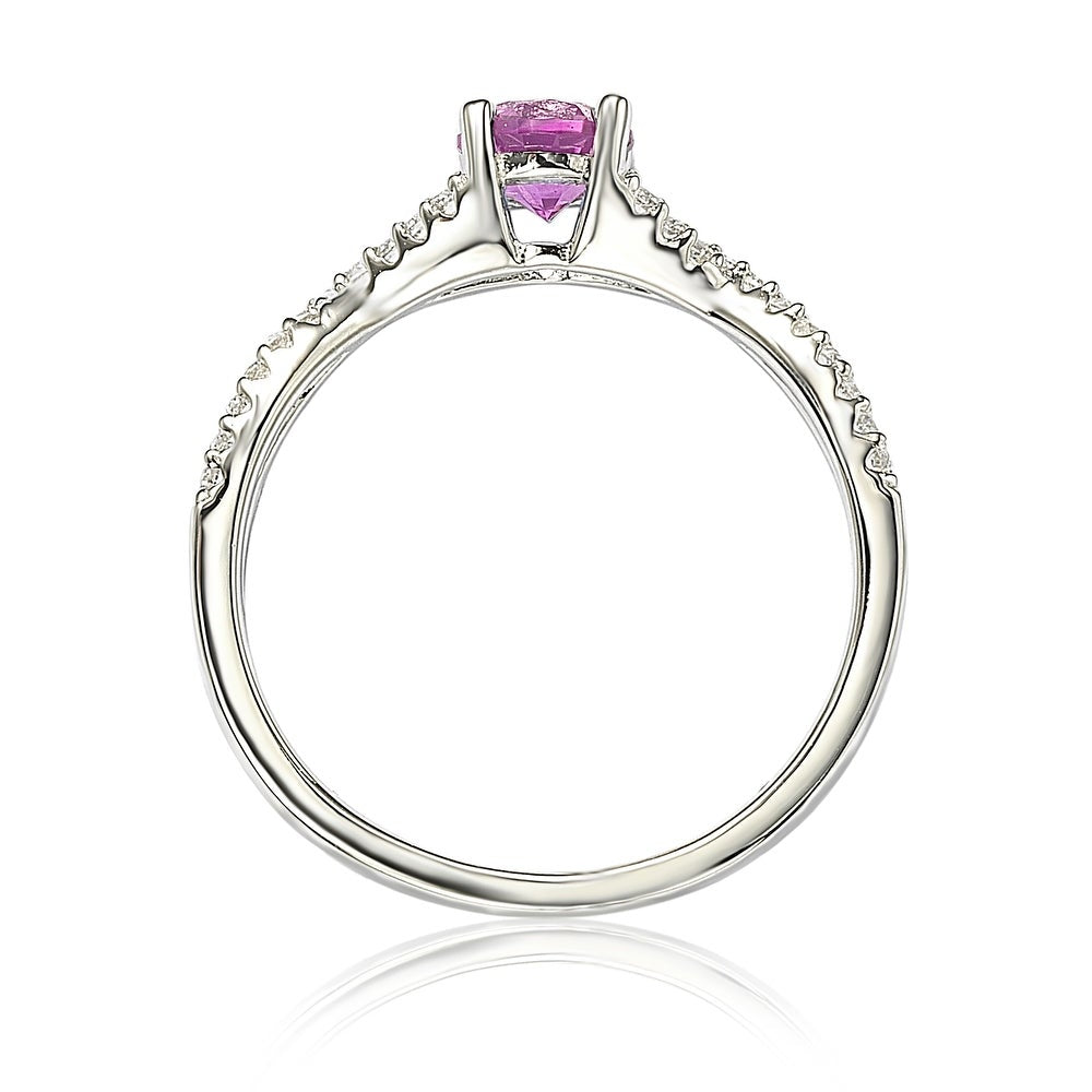 Suzy Levian Sterling Silver Pink Sapphire (0.70cttw)& Diamond Accent Crossover Twist Ring