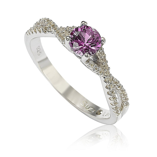 Suzy Levian Sterling Silver Pink Sapphire (0.70cttw)& Diamond Accent Crossover Twist Ring