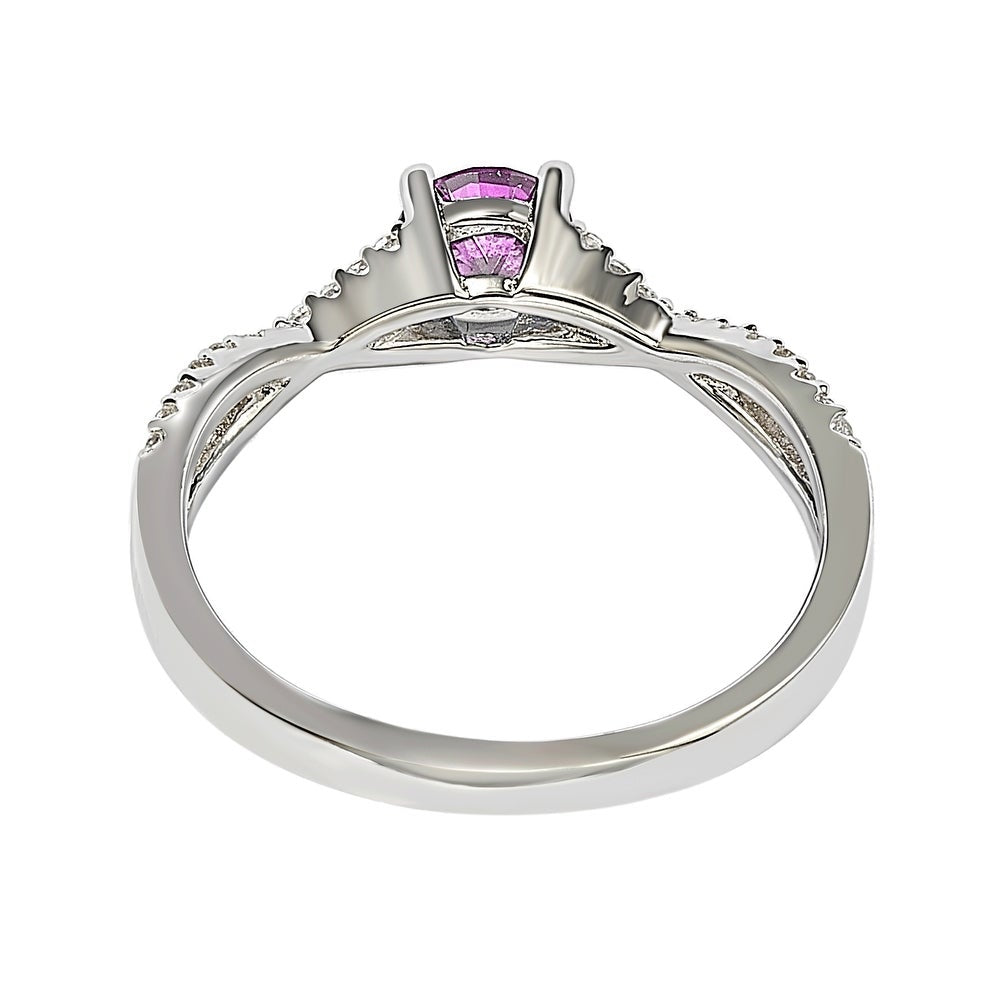 Suzy Levian Sterling Silver Pink Sapphire (0.70cttw)& Diamond Accent Crossover Twist Ring