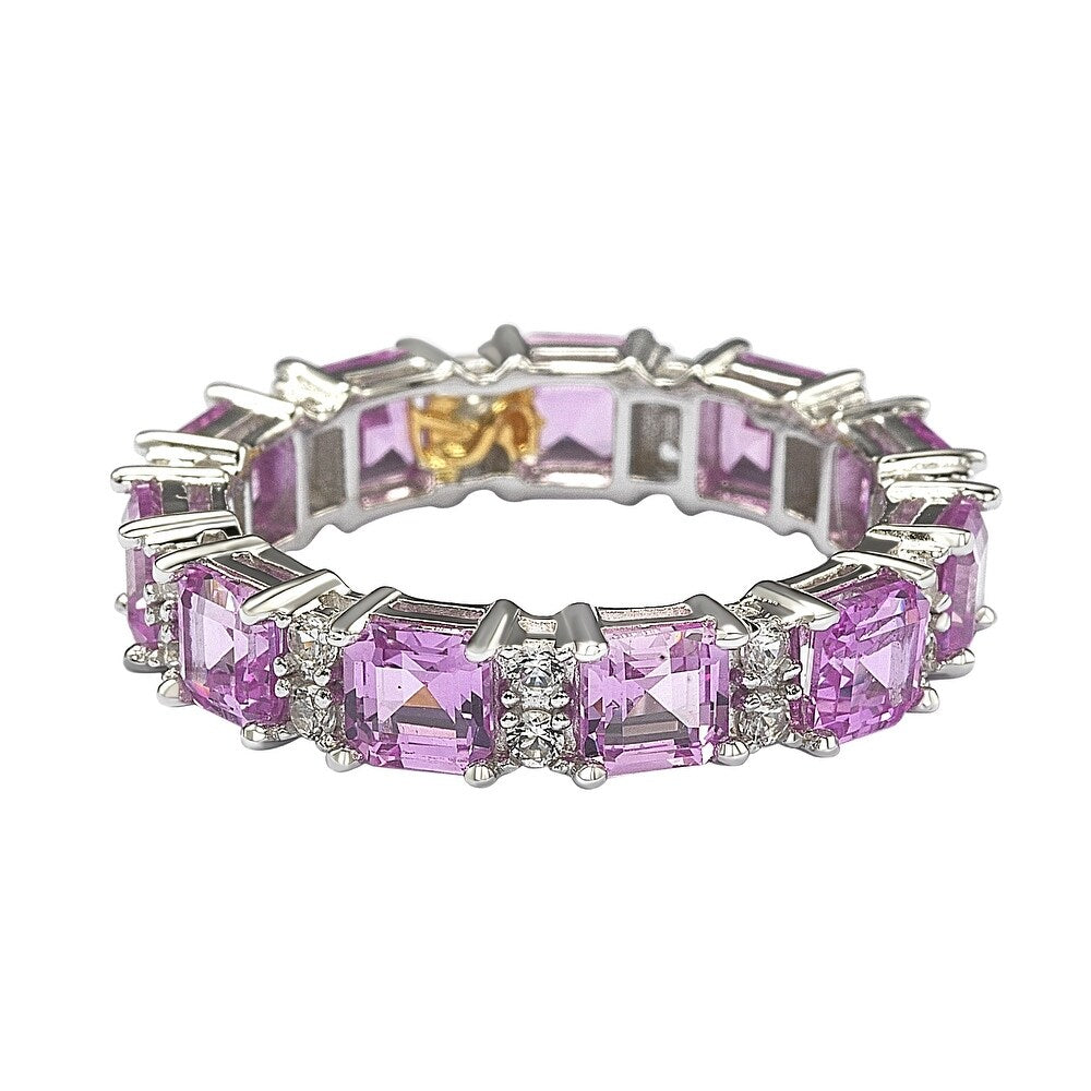 Suzy Levian Sterling Silver Pink Sapphire and Diamond Accent Eternity Band