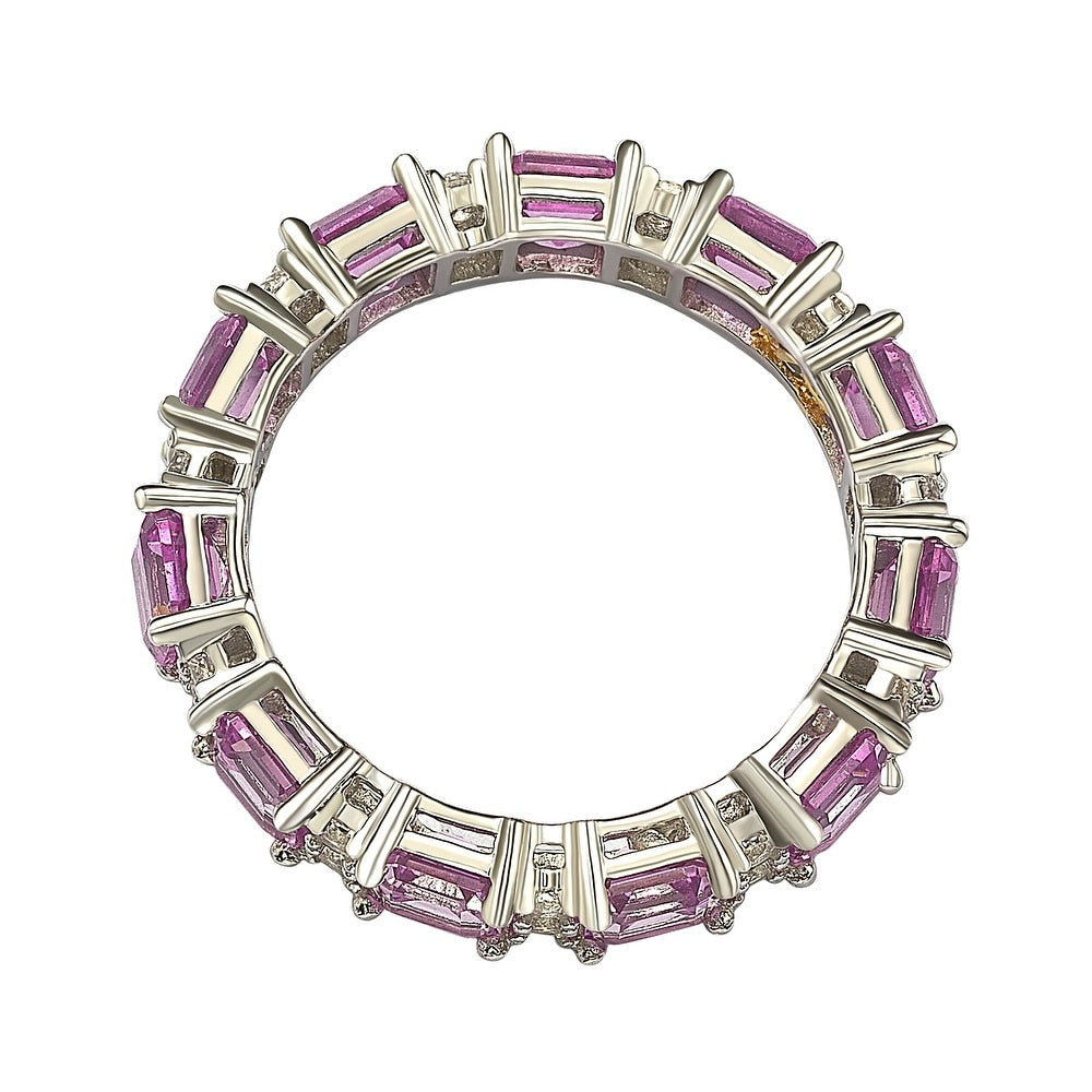 Suzy Levian Sterling Silver Pink Sapphire and Diamond Accent Eternity Band