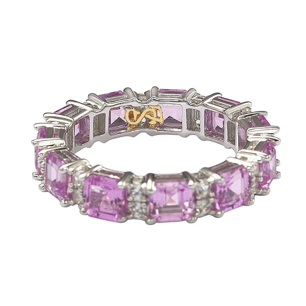 Suzy Levian Sterling Silver Pink Sapphire and Diamond Accent Eternity Band