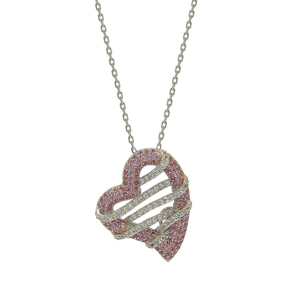 Suzy Levian Sterling Silver Pink Sapphire and Diamond Accent Wrapped Heart Pendant