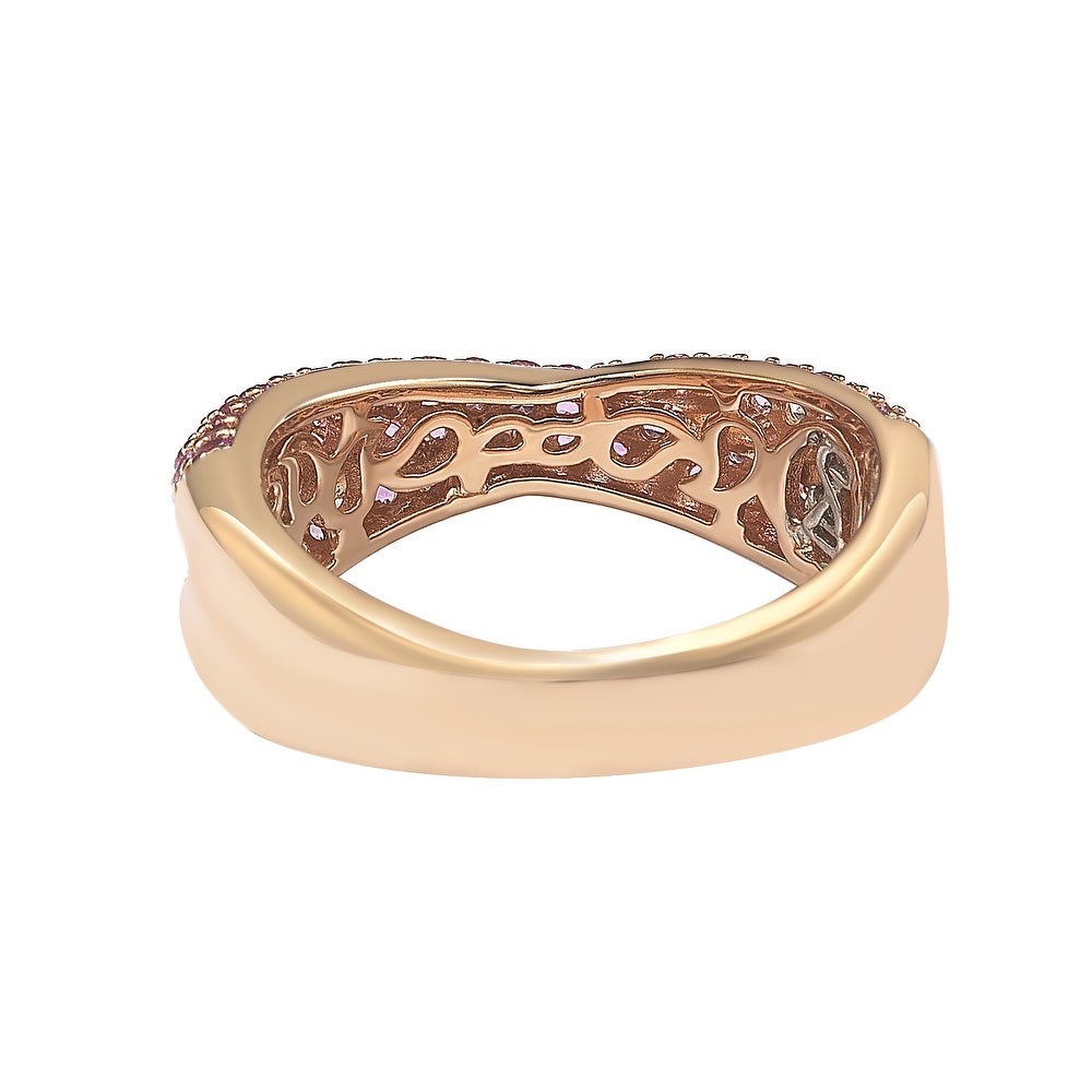 Suzy Levian Sterling Silver Pink & White Sapphire & Diamond Accent Petite Pave Crossover Ring