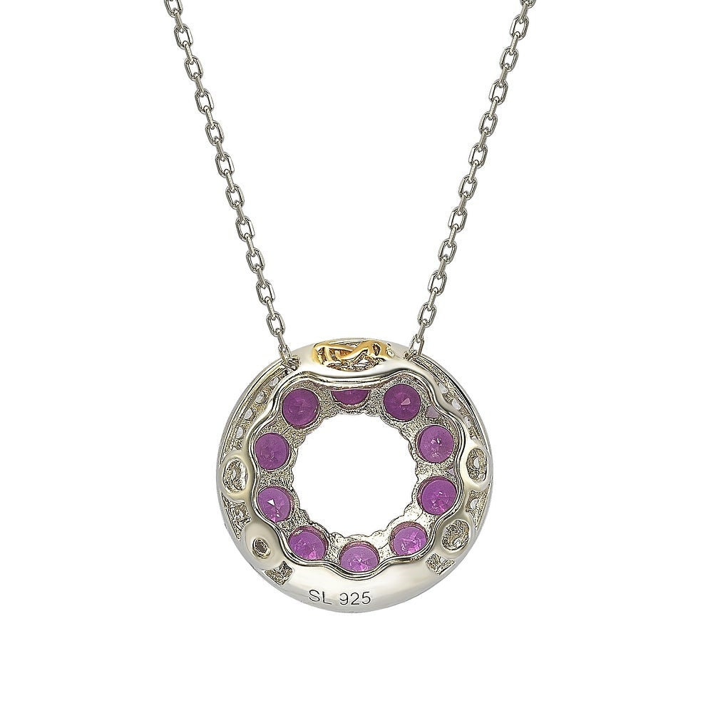 Suzy Levian Sterling Silver Pink and White Sapphire & Diamond Accent Double Circle Eternity Pendant