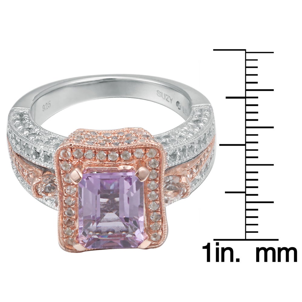 Suzy Levian Sterling Silver Purple Amethyst Emerald-Cut 5.2 cttw Ring