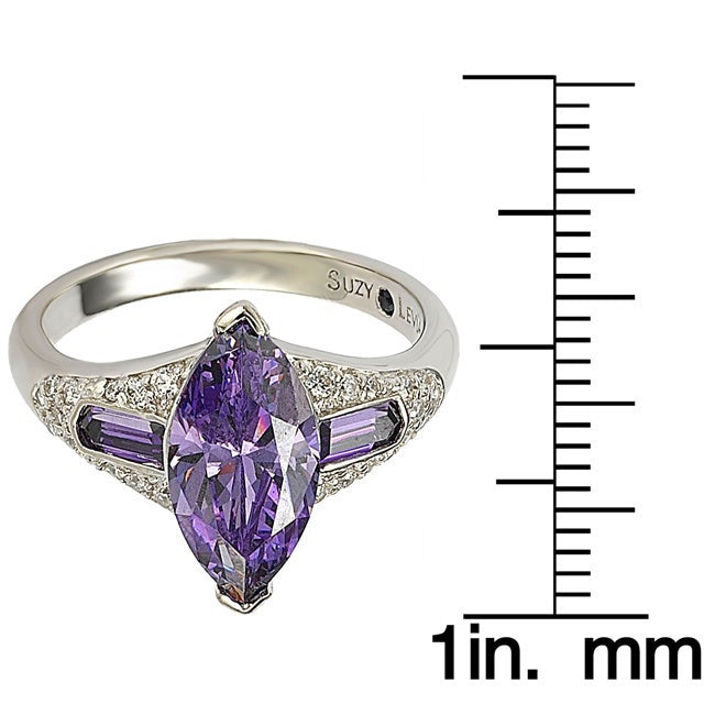 Suzy Levian Sterling Silver Purple Marquise Cubic Zirconia Ring