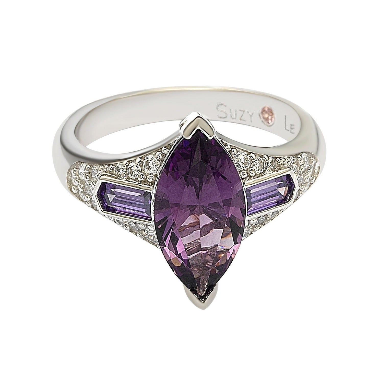 Suzy Levian Sterling Silver Purple Marquise Cubic Zirconia Ring