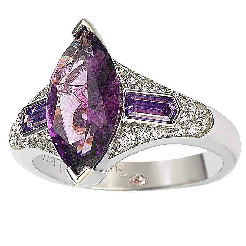 Suzy Levian Sterling Silver Purple Marquise Cubic Zirconia Ring