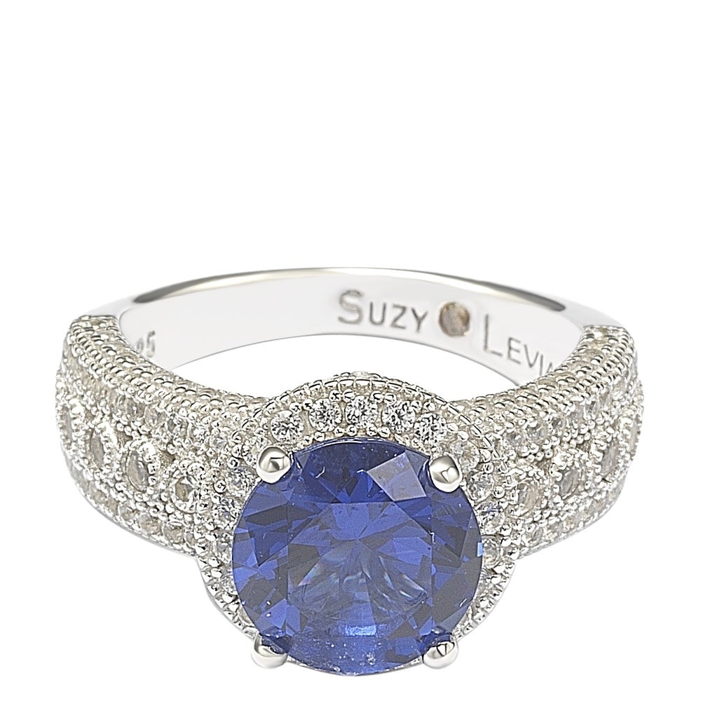 Suzy Levian Sterling Silver Round-Cut Blue Sapphire & Diamond Accent Ring
