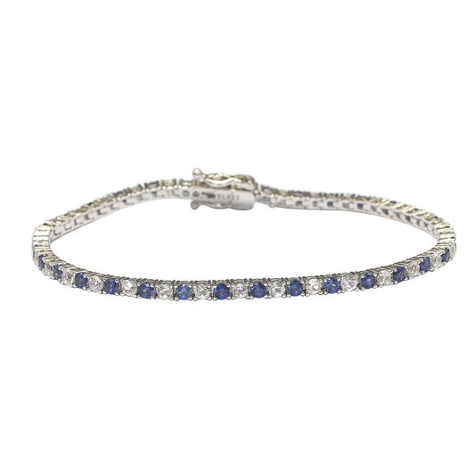 Suzy Levian Sterling Silver Round-Cut Blue And White Sapphire Tennis Bracelet