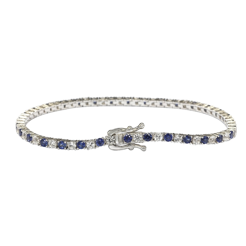 Suzy Levian Sterling Silver Round-Cut Blue And White Sapphire Tennis  Bracelet