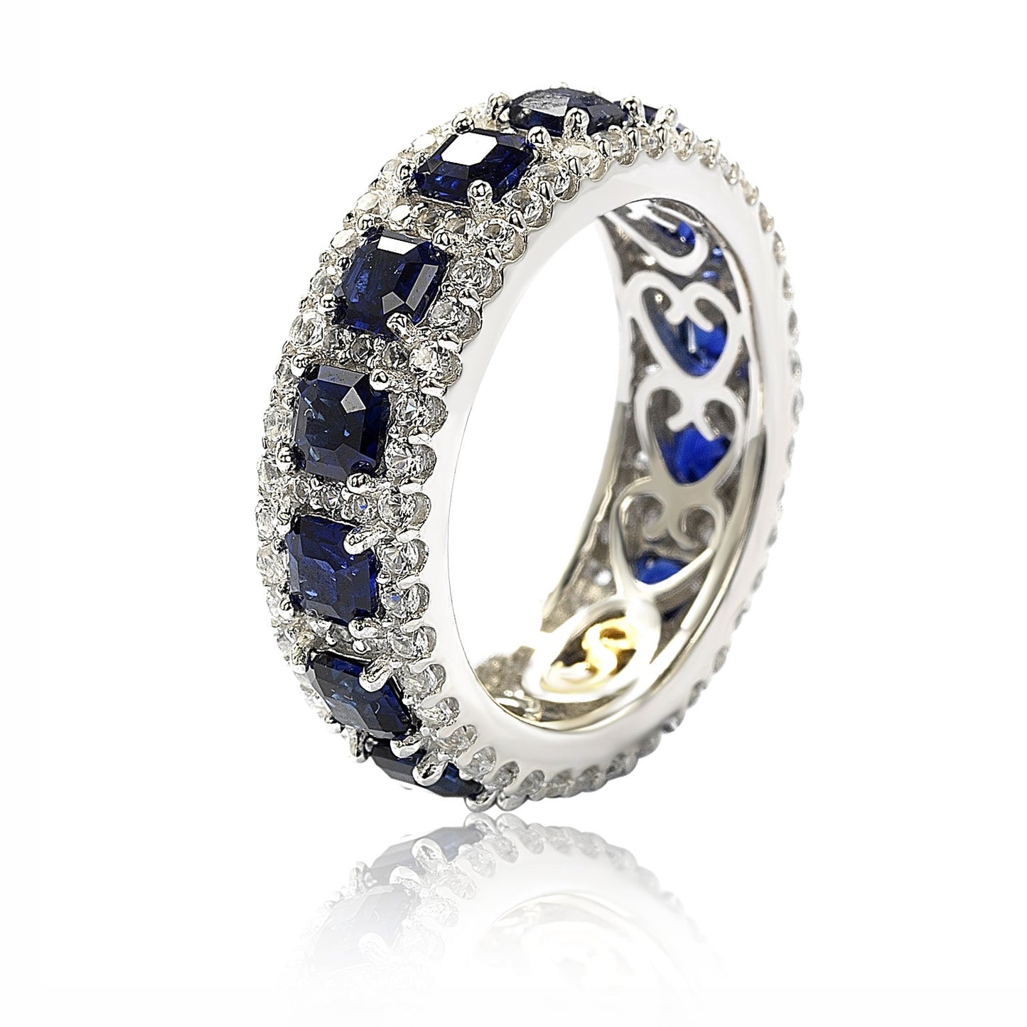 Suzy Levian Sterling Silver Sapphire and Diamond Modern Eternity Band