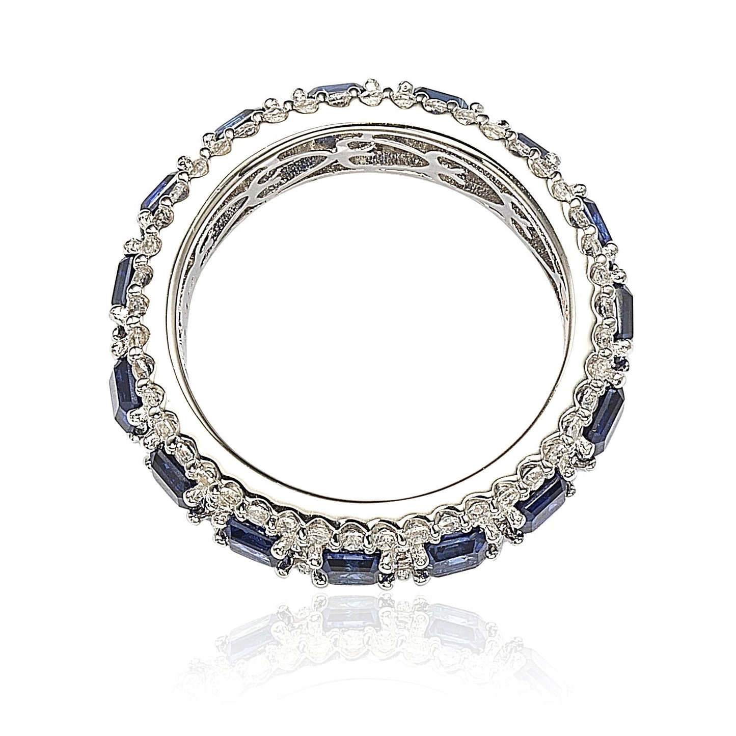 Suzy Levian Sterling Silver Sapphire and Diamond Modern Eternity Band