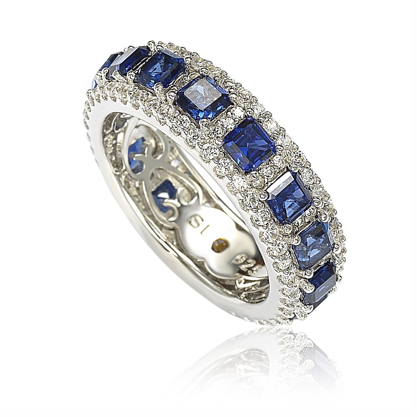 Suzy Levian Sterling Silver Sapphire and Diamond Modern Eternity Band