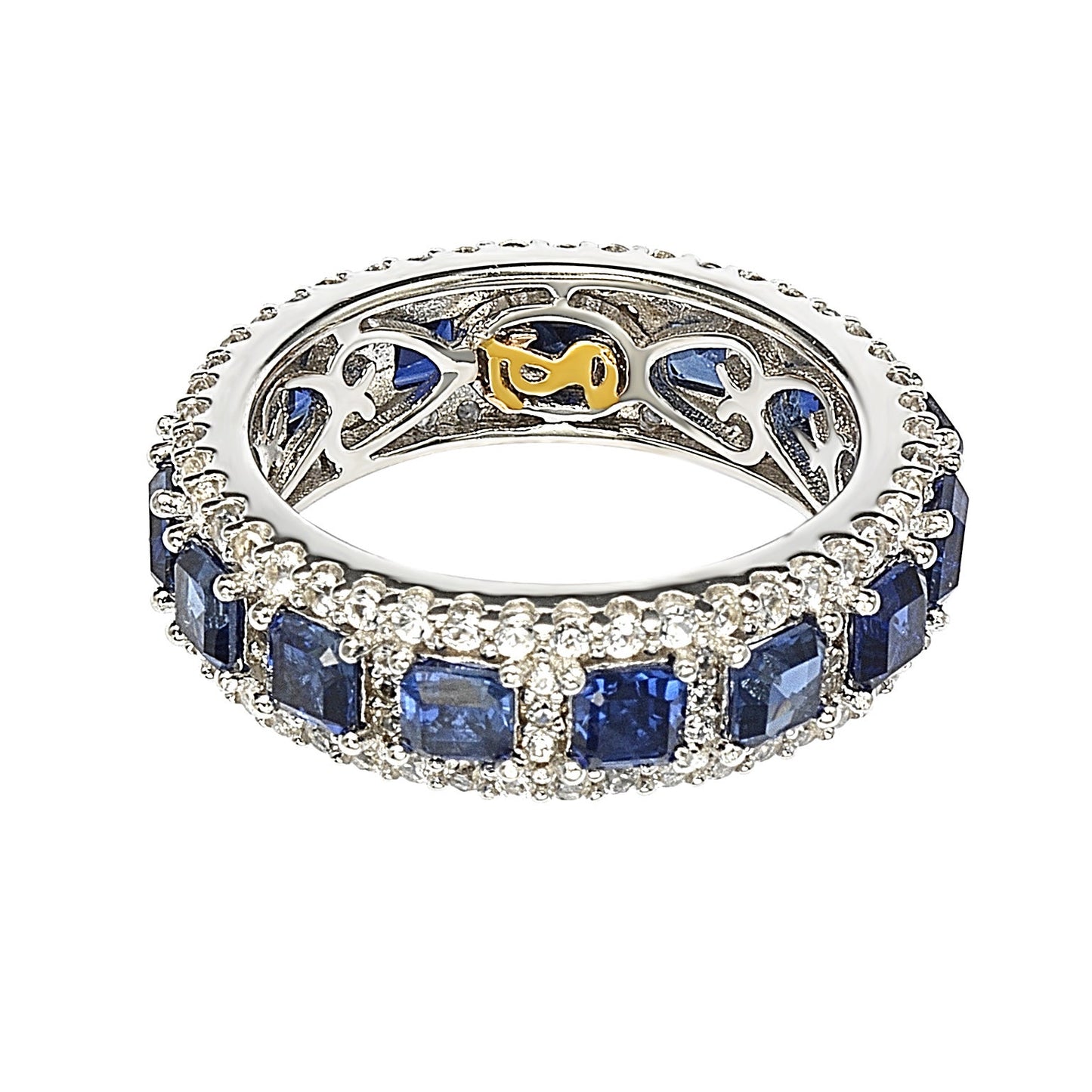 Suzy Levian Sterling Silver Sapphire and Diamond Modern Eternity Band