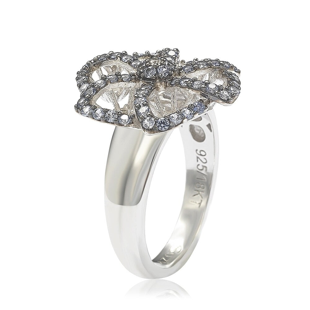 Suzy Levian Sterling Silver Sapphire & Diamond Abstract Flower Ring