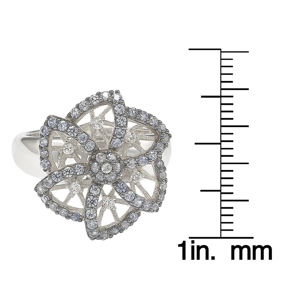 Suzy Levian Sterling Silver Sapphire & Diamond Abstract Flower Ring
