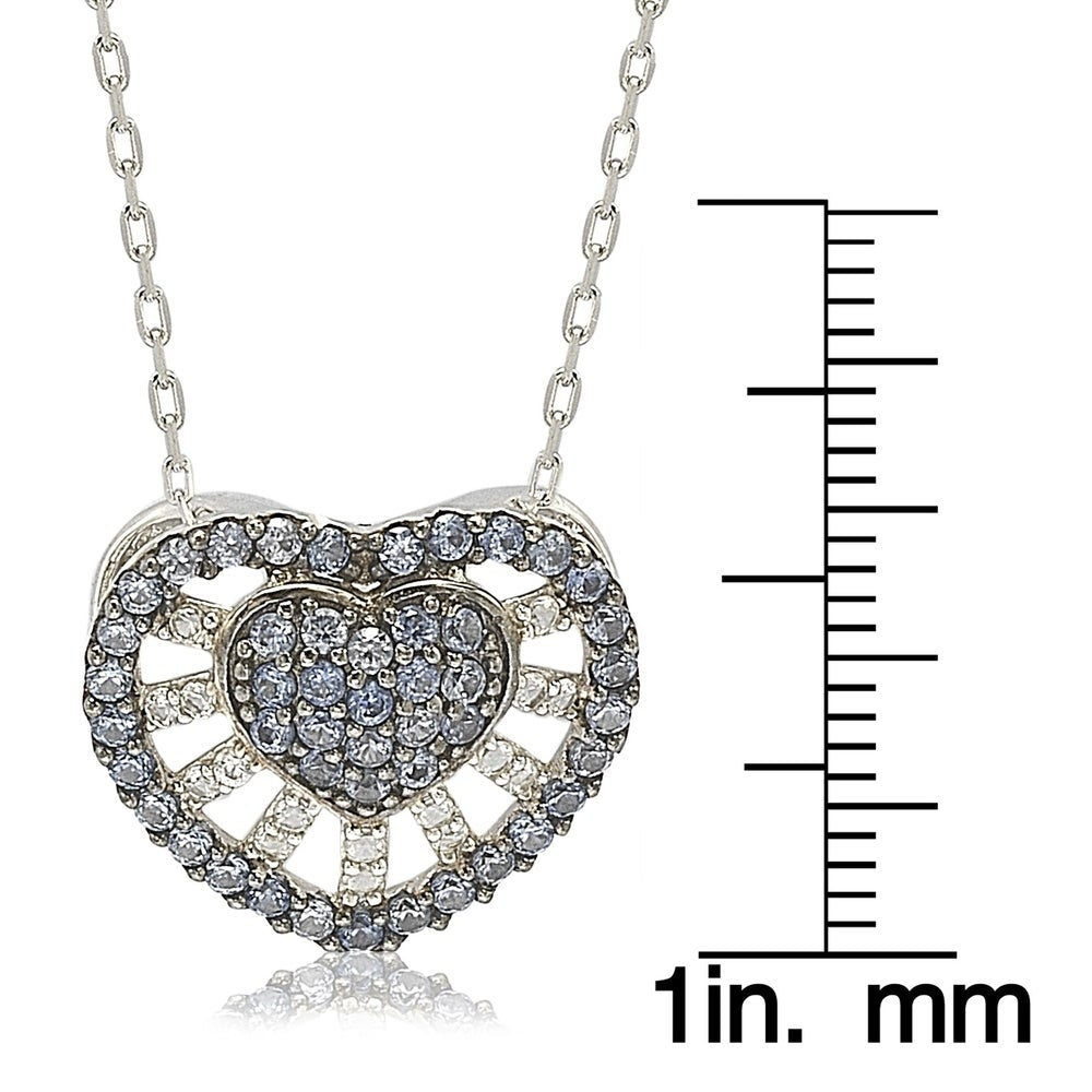 Suzy Levian Sterling Silver Sapphire & Diamond Abstract Heart Necklace