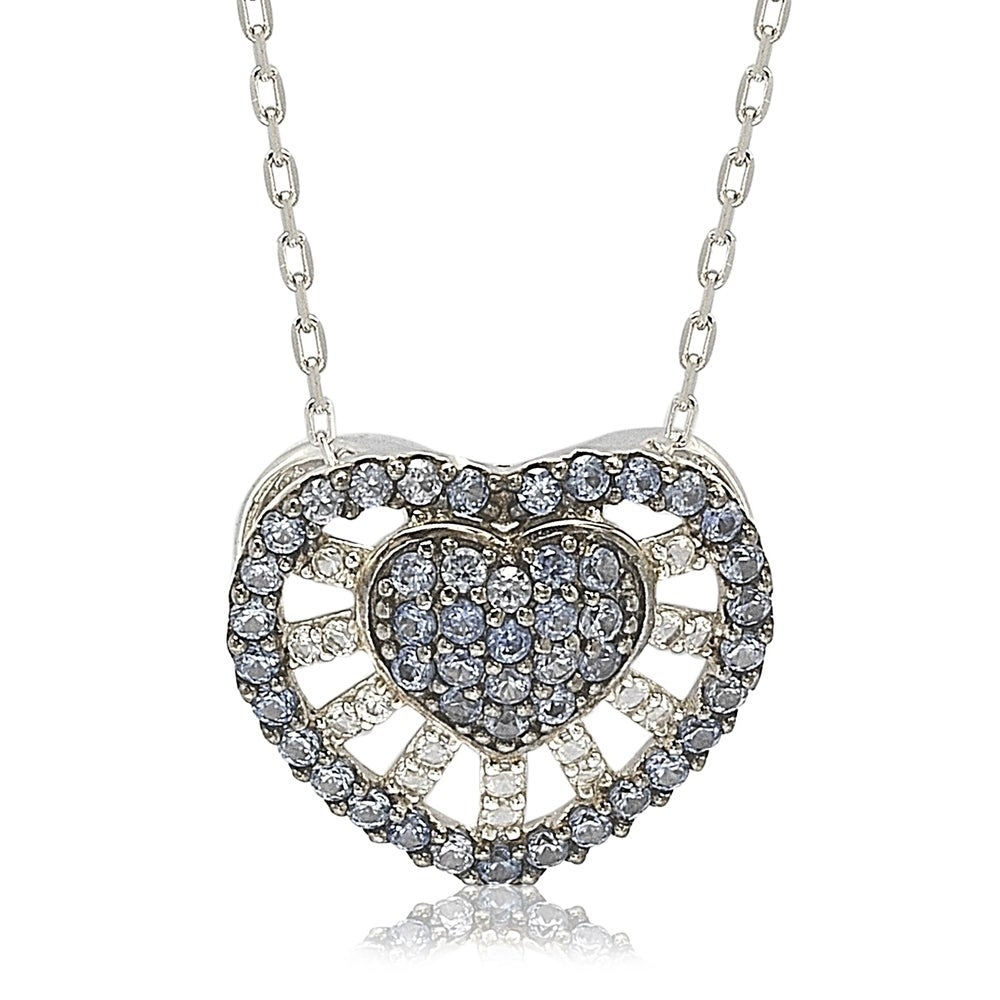Suzy Levian Sterling Silver Sapphire & Diamond Abstract Heart Necklace