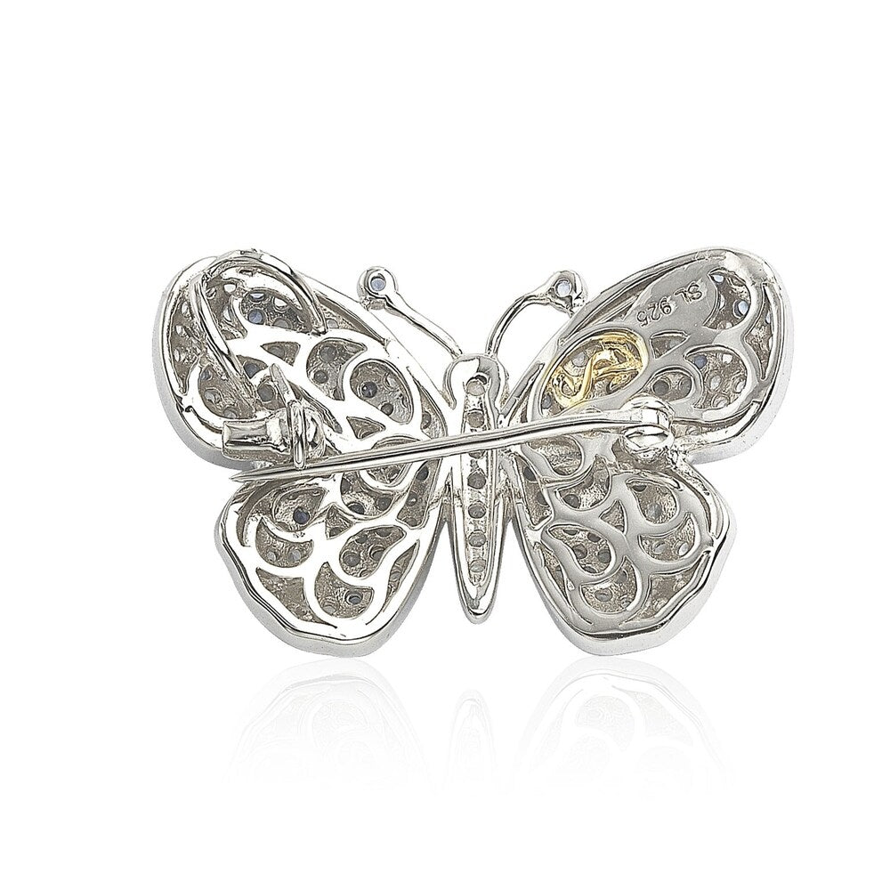 Suzy Levian Sterling Silver Sapphire & Diamond Accent Butterfly Pendant Brooch