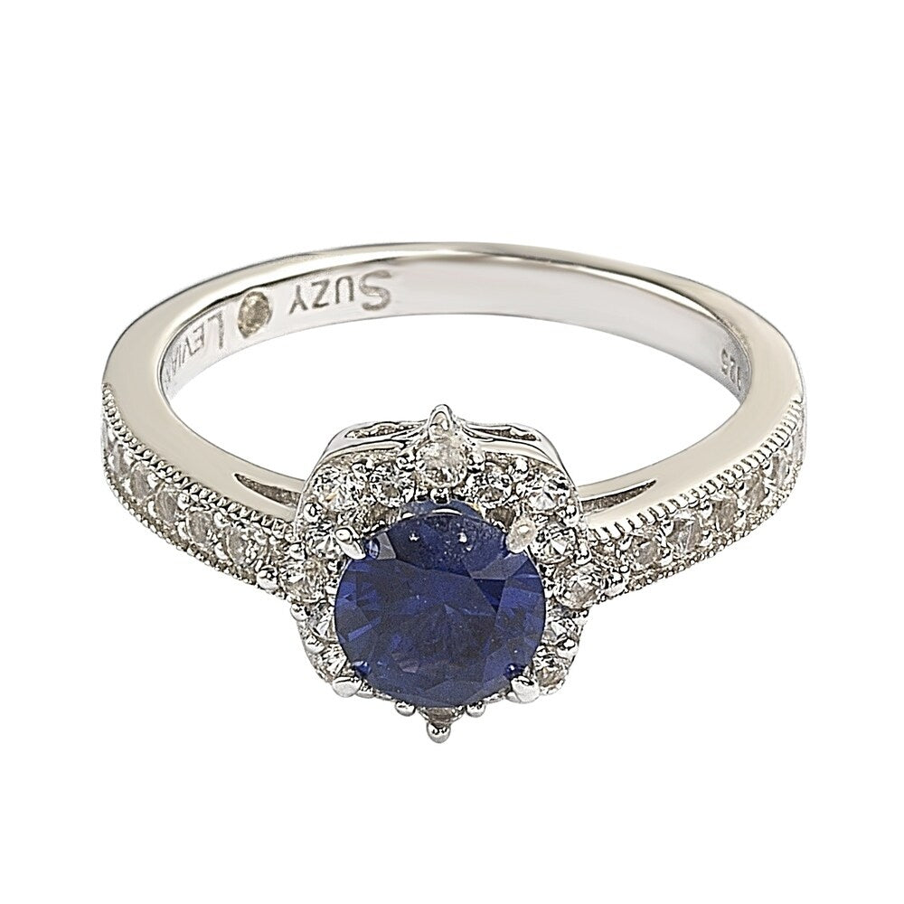 Suzy Levian Sterling Silver Sapphire & Diamond Accent Center Stone Ring