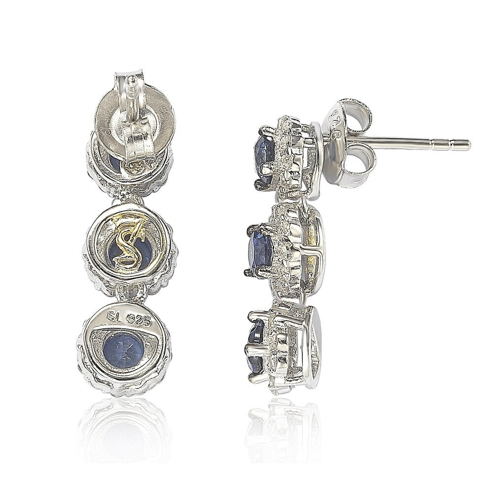 Suzy Levian Sterling Silver Sapphire & Diamond Accent Circle Dangle Earrings