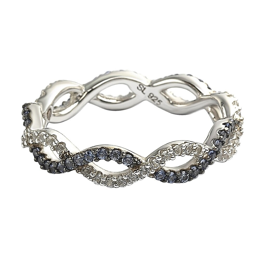 Suzy Levian Sterling Silver Sapphire & Diamond Accent Crossover Band
