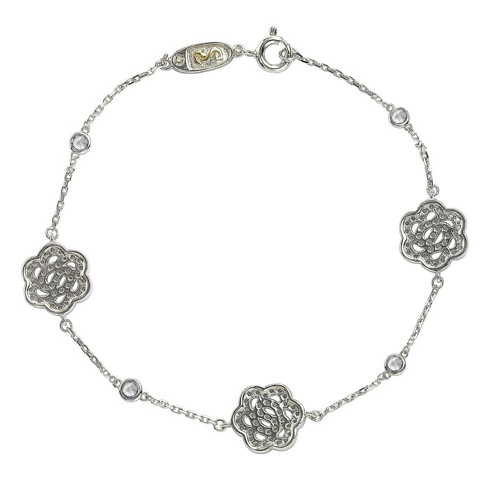 Suzy Levian Sterling Silver Sapphire & Diamond Accent Flowers Station Bracelet
