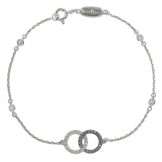 Suzy Levian Sterling Silver Sapphire & Diamond Accent Interlocked Circles Station Bracelet