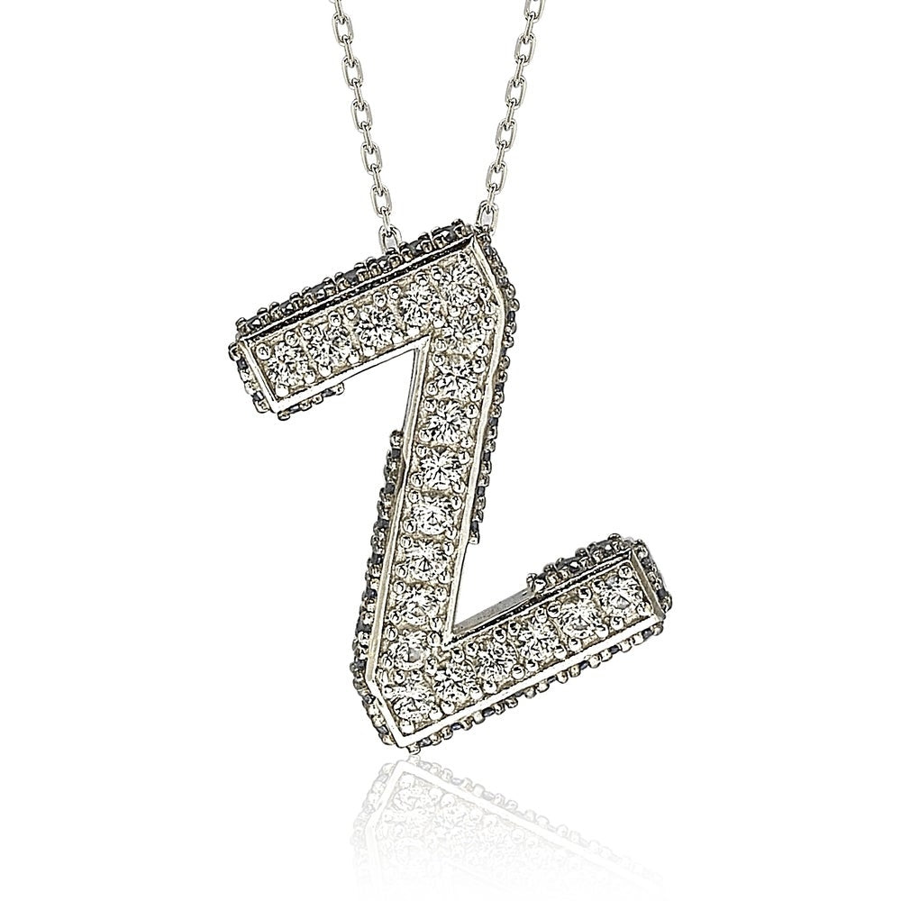 Suzy Levian Sterling Silver Sapphire & Diamond Accent Letter Pendant